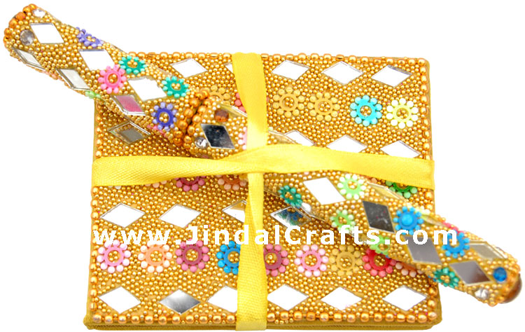 Lac Mirrors Notebook Pen Handcrafted Indian Traditional Handicraft Multicolor