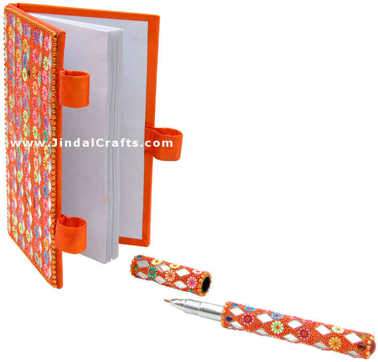 Lac Mirrors Notebook Pen Handcrafted Indian Traditional Handicraft Multicolor