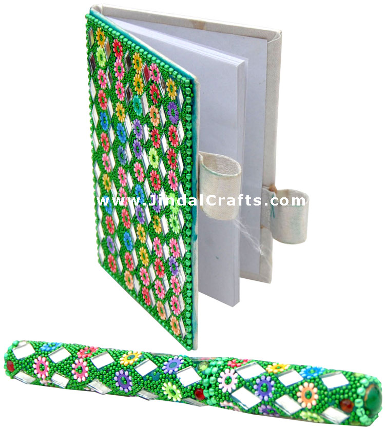 Lac Mirrors Notebook Pen Handcrafted Indian Traditional Handicraft Multicolor