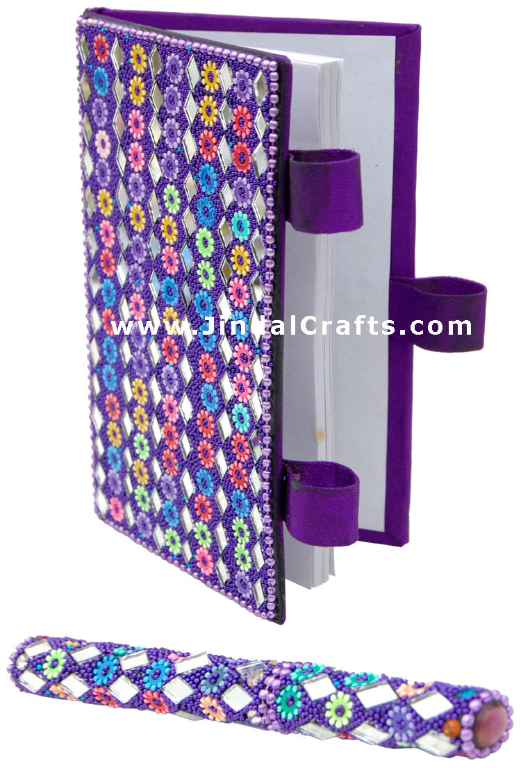 Lac Mirrors Notebook Pen Handcrafted Indian Traditional Handicraft Multicolor