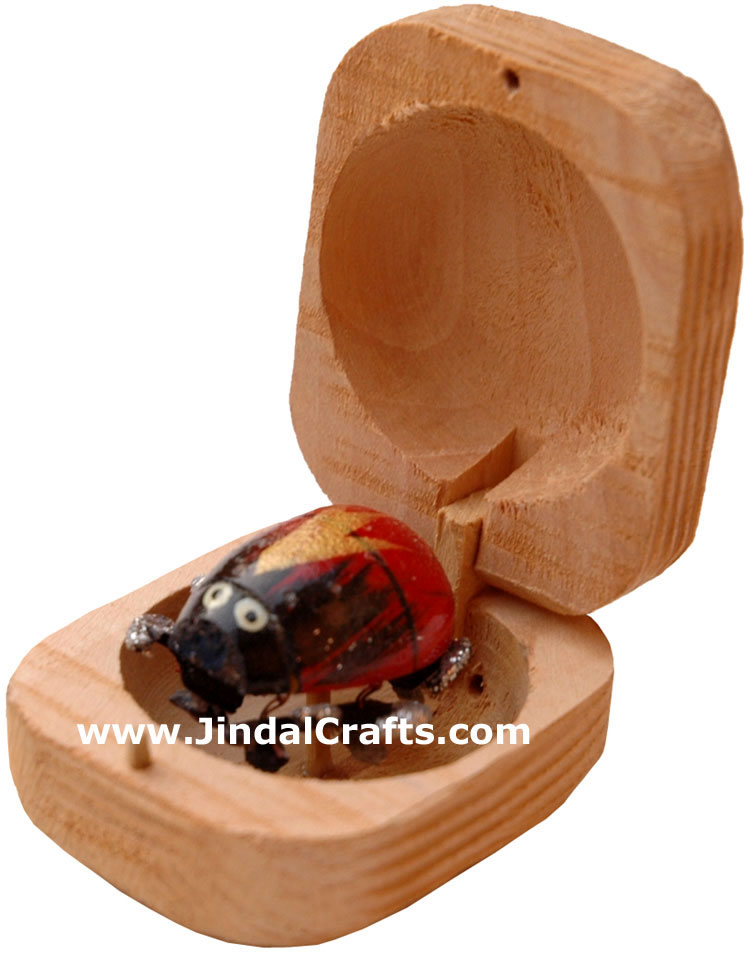 Handmade Wooden Ladybird Key Chain Ring India Carving Art