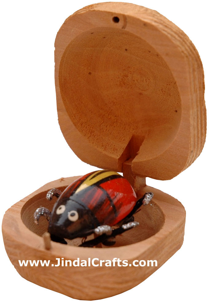 Handmade Wooden Ladybird Key Chain Ring India Carving Art