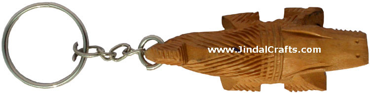 Hand Crafted Wood Crocodile Key Chain Ring India Art Crafts Handicrafts Animals