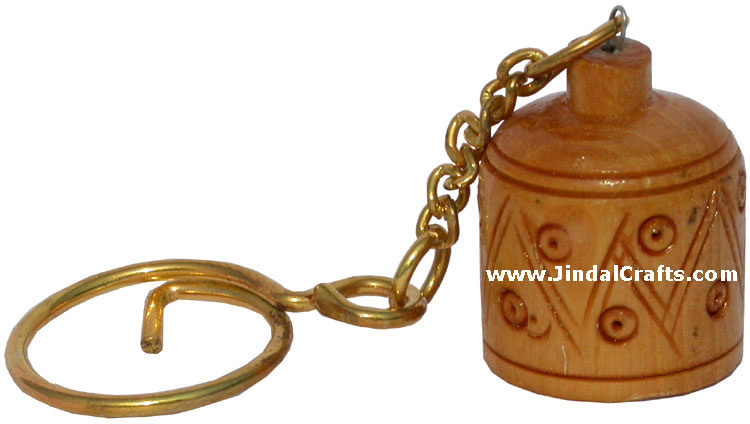 Hand Carved Wooden Container Key Chain Ring India Art Crafts Handicrafts Unique