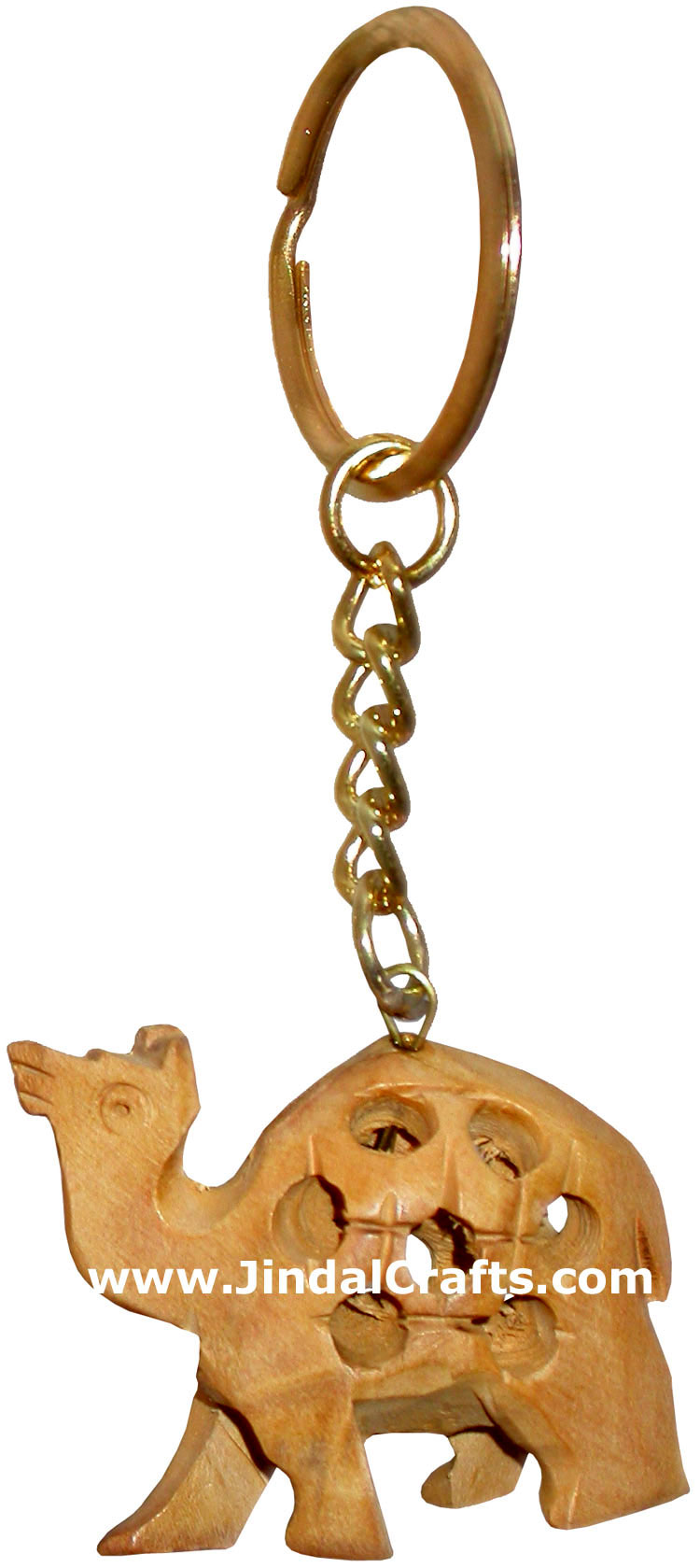 Camel - Hand Carved Wooden Key Chain Ring India Art