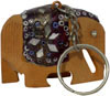 Hand Carved Wooden Elephant Key Chain Ring India Lac Work Traditional Handicraft