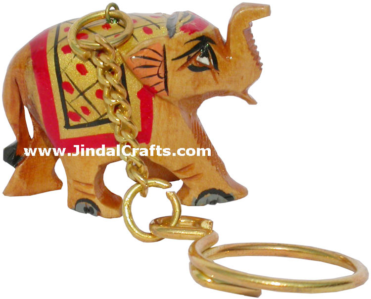 Hand Carving Hand Painted Elephant Key Chain Ring India Art Handicrafts Gifts