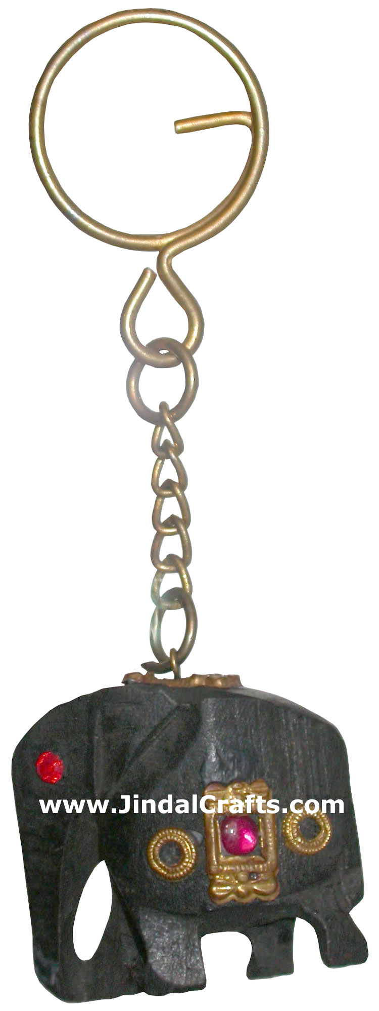 Hand Carved Elephant Key Chain Ring India Carving Art