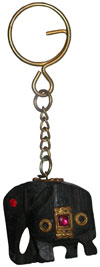 Hand Carved Elephant Key Chain Ring India Carving Art