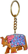 Elephant - Hand Carved Wooden Key Chain Ring India Art