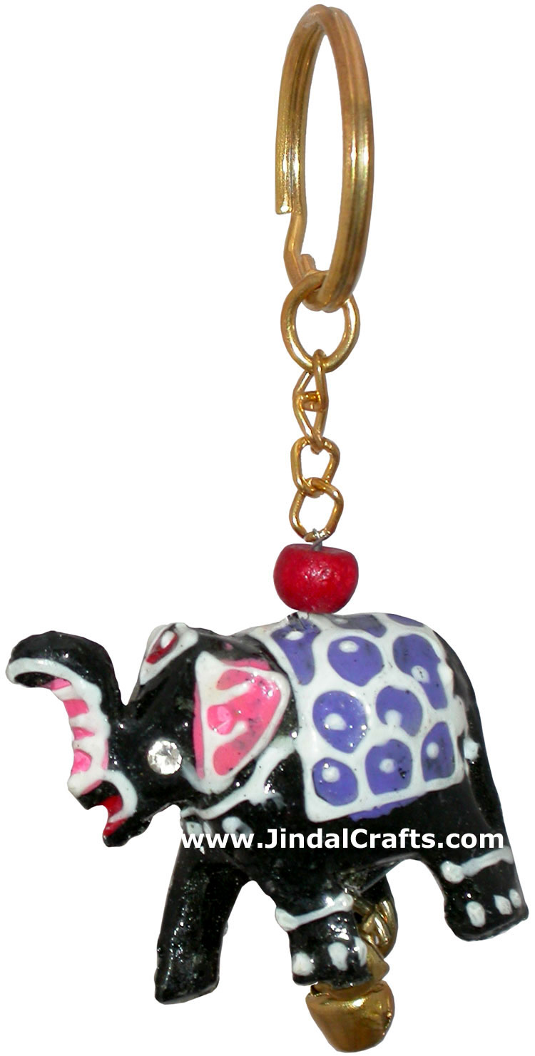Elephant - Hand Carved PVC Key Chain Ring India Art