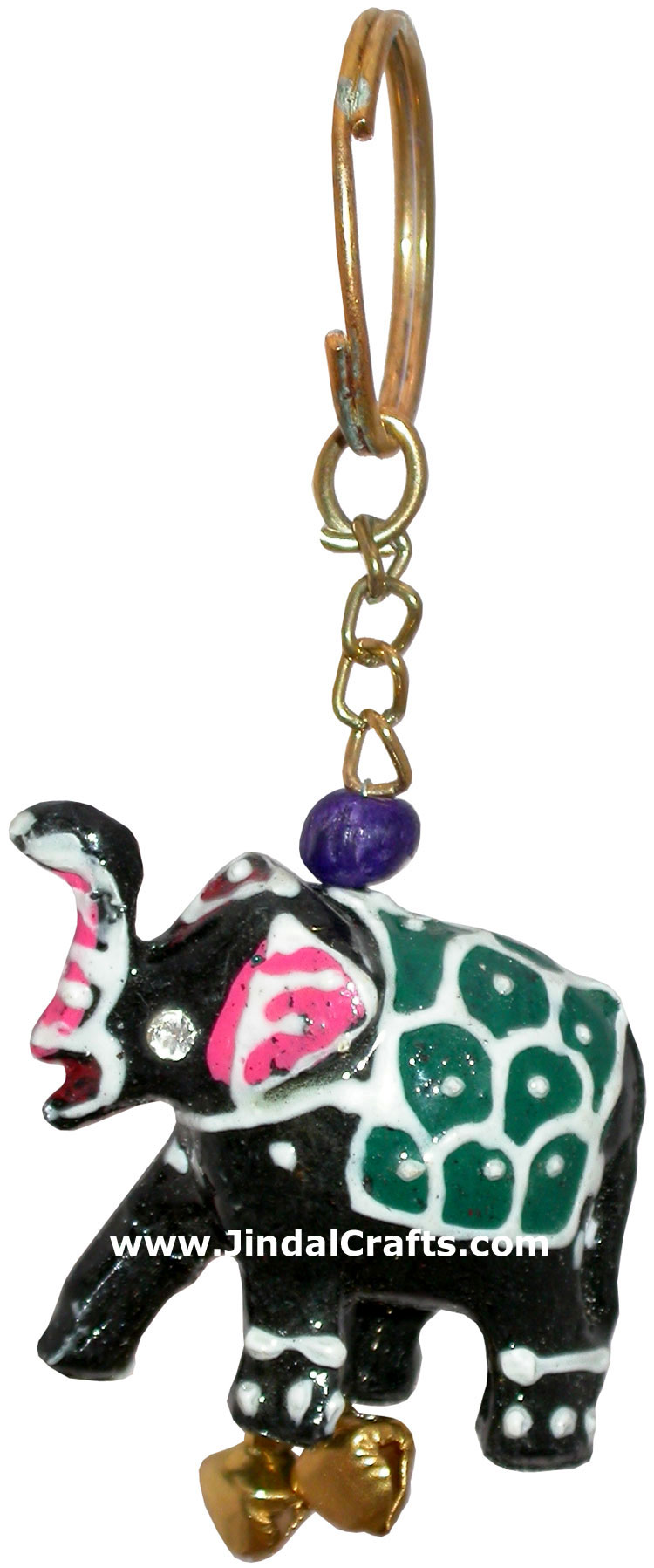 Elephant - Hand Carved PVC Key Chain Ring India Art