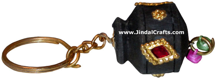 Hand Carved Jhumka Key Chain Ring Indian Handicrafts