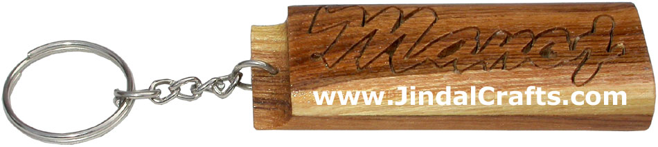 Wooden Key Chain - Hand Made Traditional Indian Artifact Name Keyring
