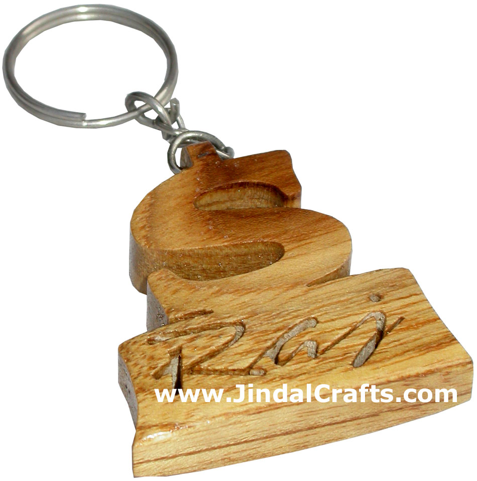 Wooden Key Chain - Hand Made Traditional Indian Artifact Name Keyring