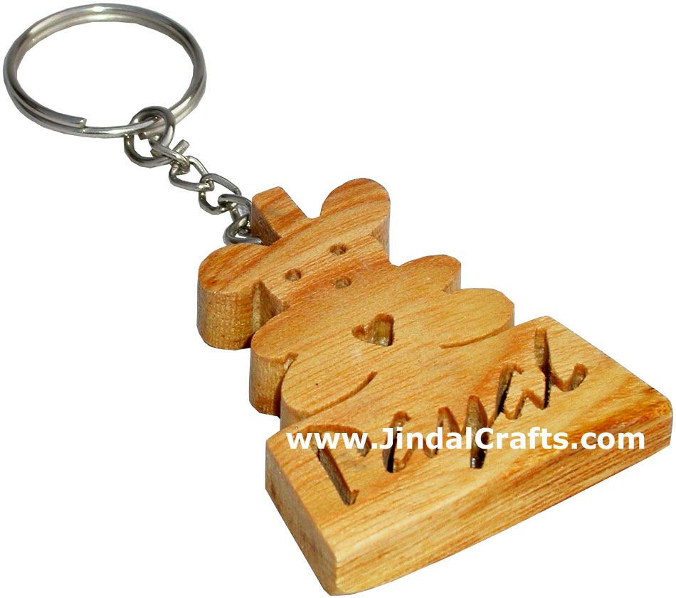 Wooden Key Chain - Hand Made Traditional Indian Artifact Name Keyring