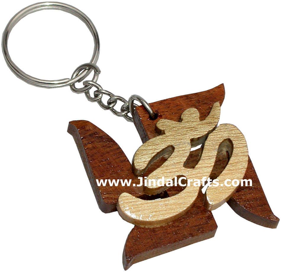 Wooden Key Chain - Hand Made Traditional Indian Artifact Om Keyring