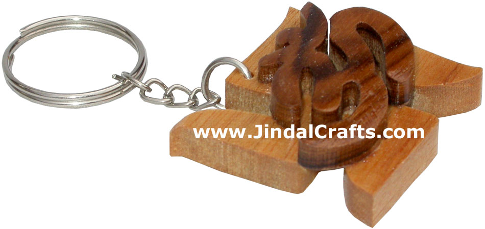 Wooden Key Chain - Hand Made Traditional Indian Artifact Om Keyring