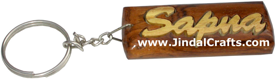 Wooden Key Chain - Hand Made Traditional Indian Artifact Name Keyring
