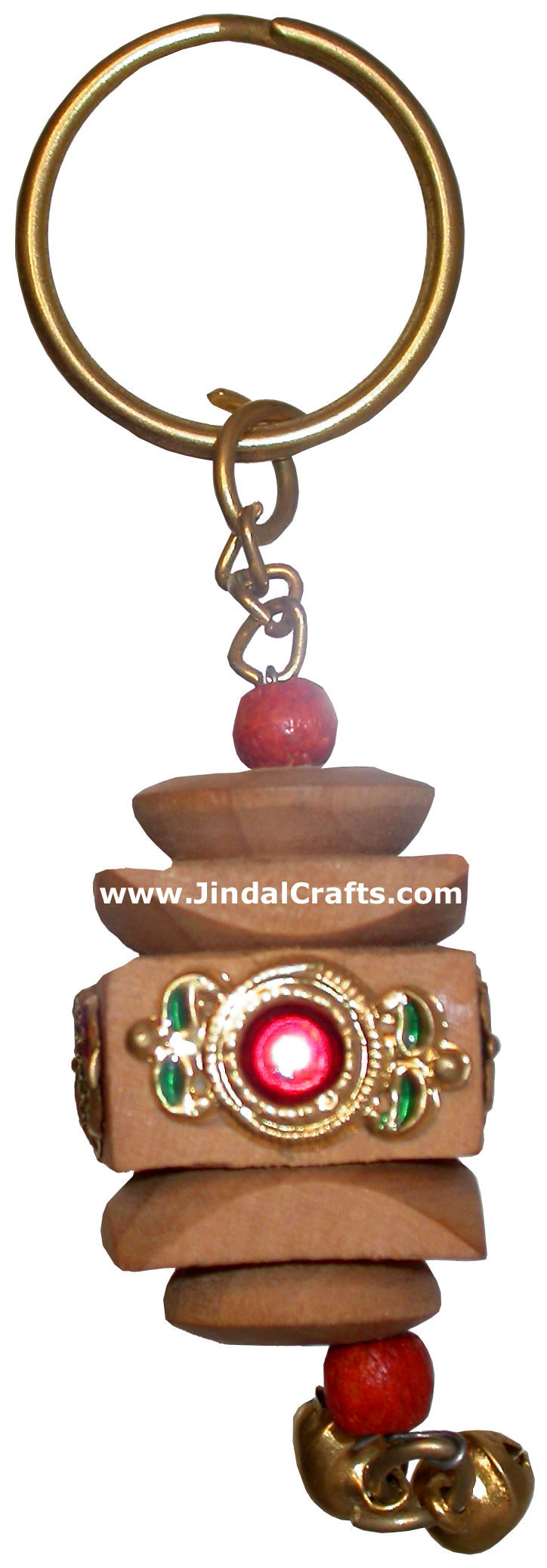 Hand Carved Square Jhumka Key Chain Ring India Artifact