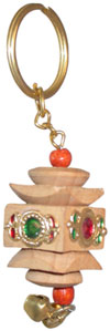 Hand Carved Square Jhumka Key Chain Ring India Artifact