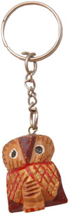 Handmade Wooden Owl Key Chain Ring India Carving Art