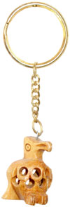 Handcarved Wooden Bird Key Chain Key Ring Indian Art