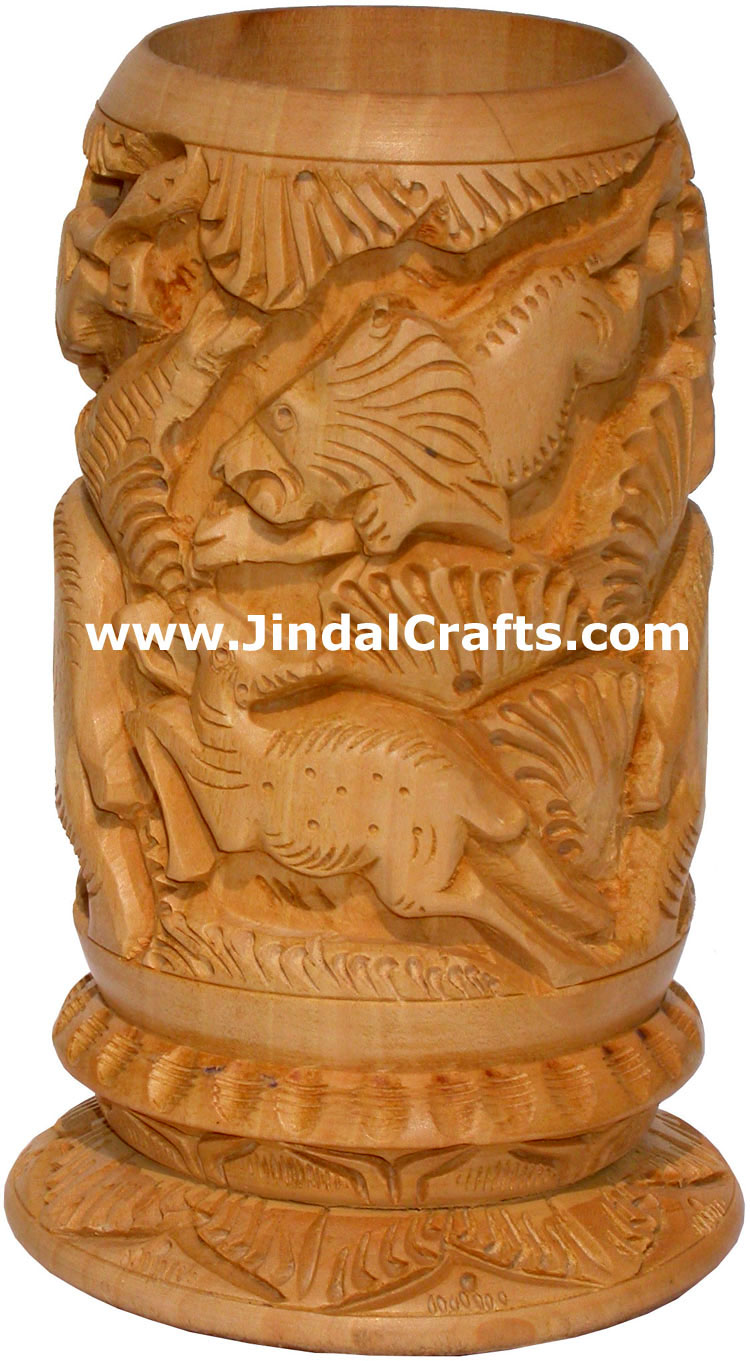 Hand Carved Kadam Wood Jungle Pen Stand