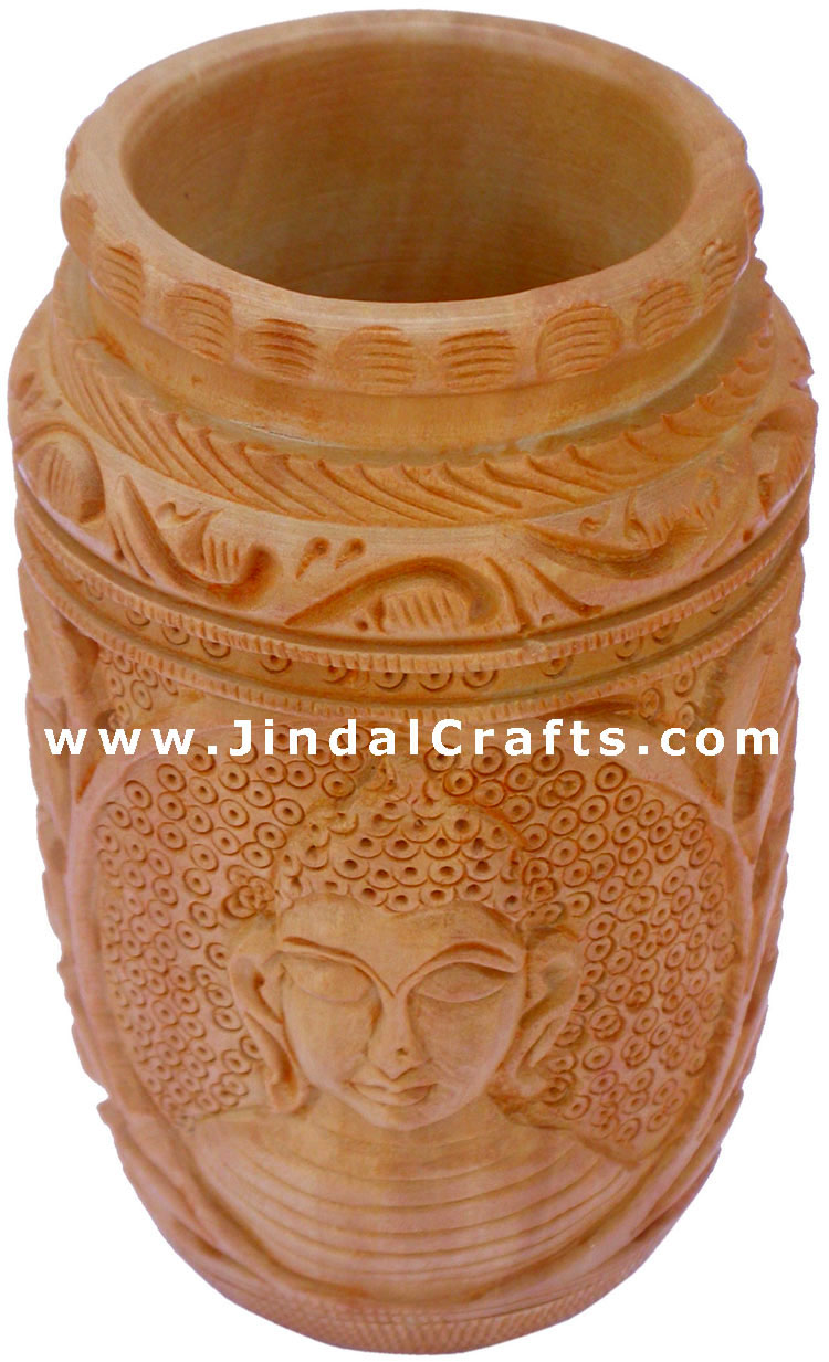 Hand Carved Wood Decorative Pen Holder Stand India Art
