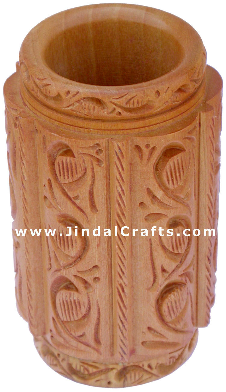 Hand Carved Wood Decorative Pen Holder Stand India Art