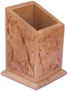 Hand Carved Wood Decorative Pen Holder Stand India Art