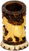 Pen Holder Wood Hand Carved Antique Look Jungle India