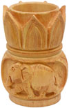 Hand Carved Wood Pen Holder Stand India Jungle Carving Gift Corporate Souvenirs