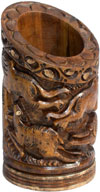 Hand Carved Antique Look Wooden Pen Pencil Holder Stand Jungle Art Elephant Lion