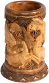 Hand Carved Wood Pen Pencil Holder Stand Unique Art