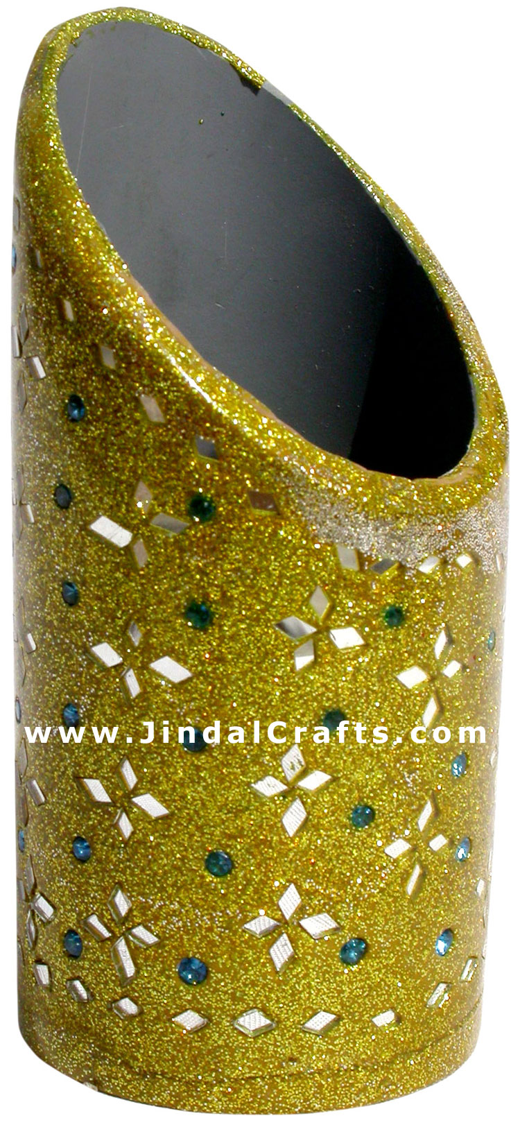 Handmade Colorful Lac Mirror work Pen Holder India Art