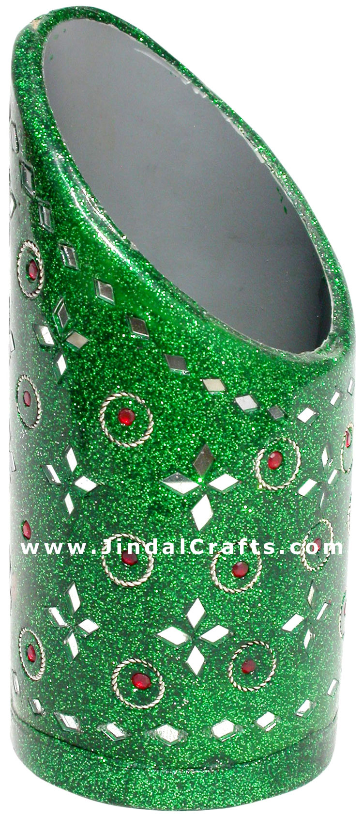 Handmade Colorful Lac Mirror work Pen Holder India Art