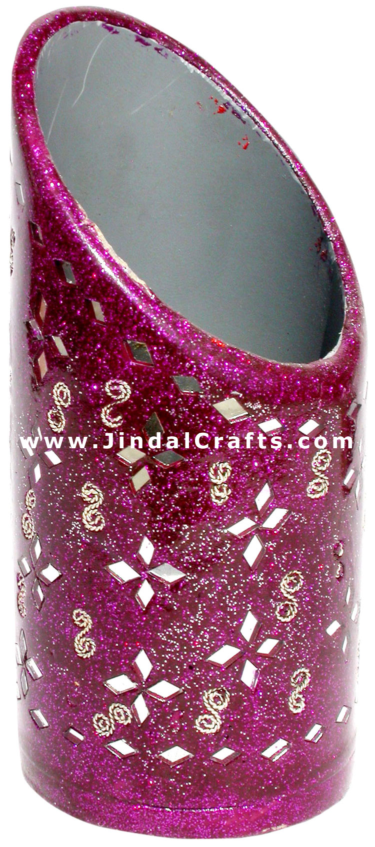 Handmade Colorful Lac Mirror work Pen Holder India Art