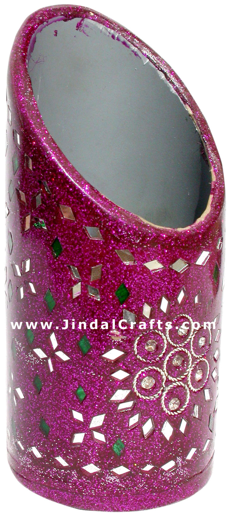 Handmade Colorful Lac Mirror work Pen Holder India Art