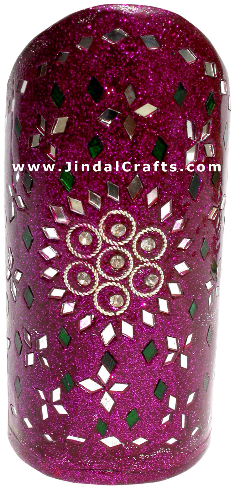 Handmade Colorful Lac Mirror work Pen Holder India Art