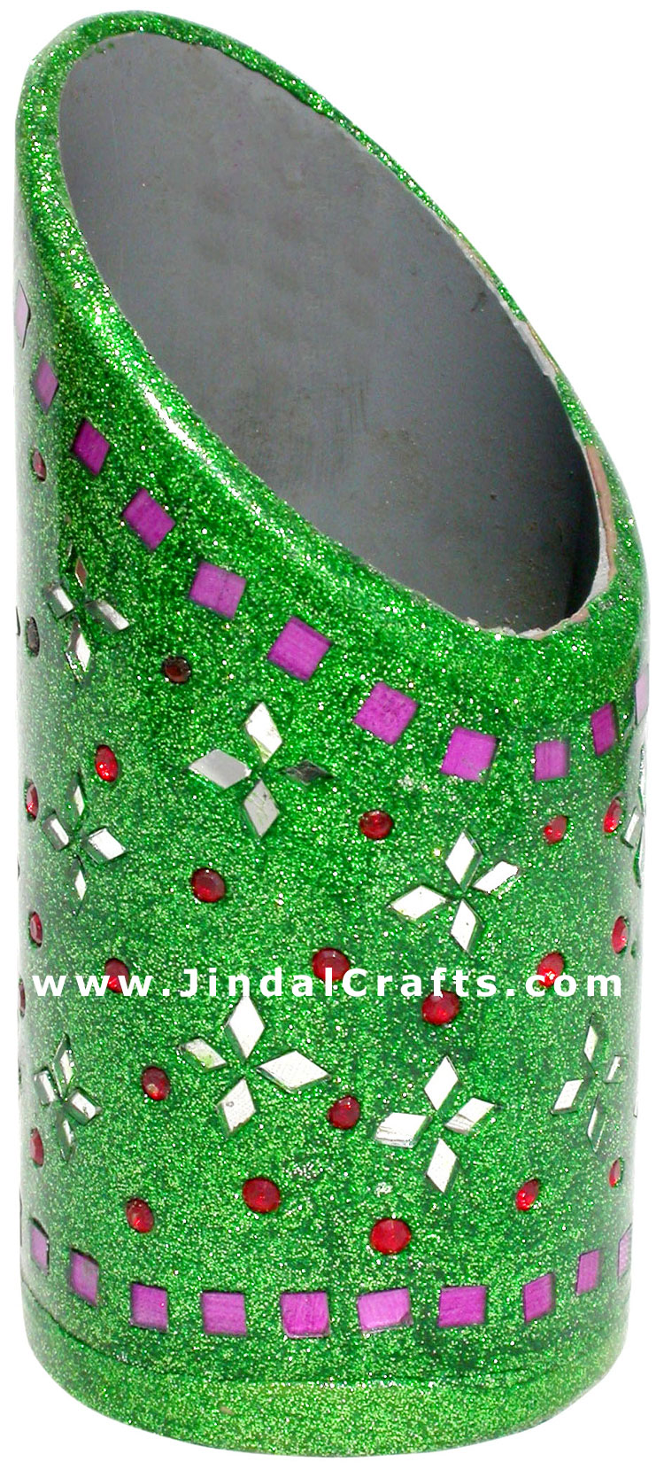 Handmade Colorful Lac Mirror work Pen Holder India Art