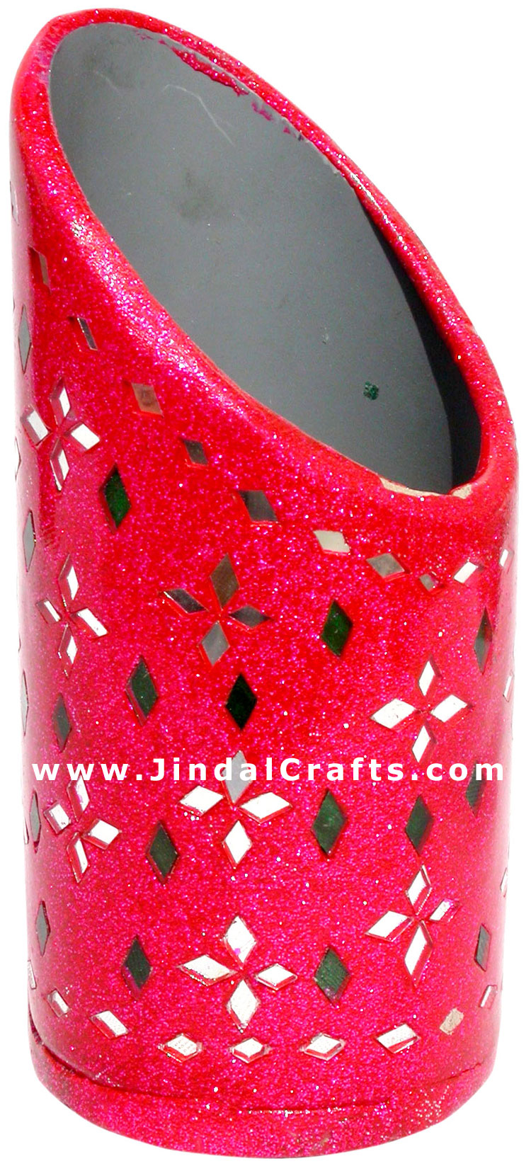 Handmade Colorful Lac Mirror work Pen Holder India Art