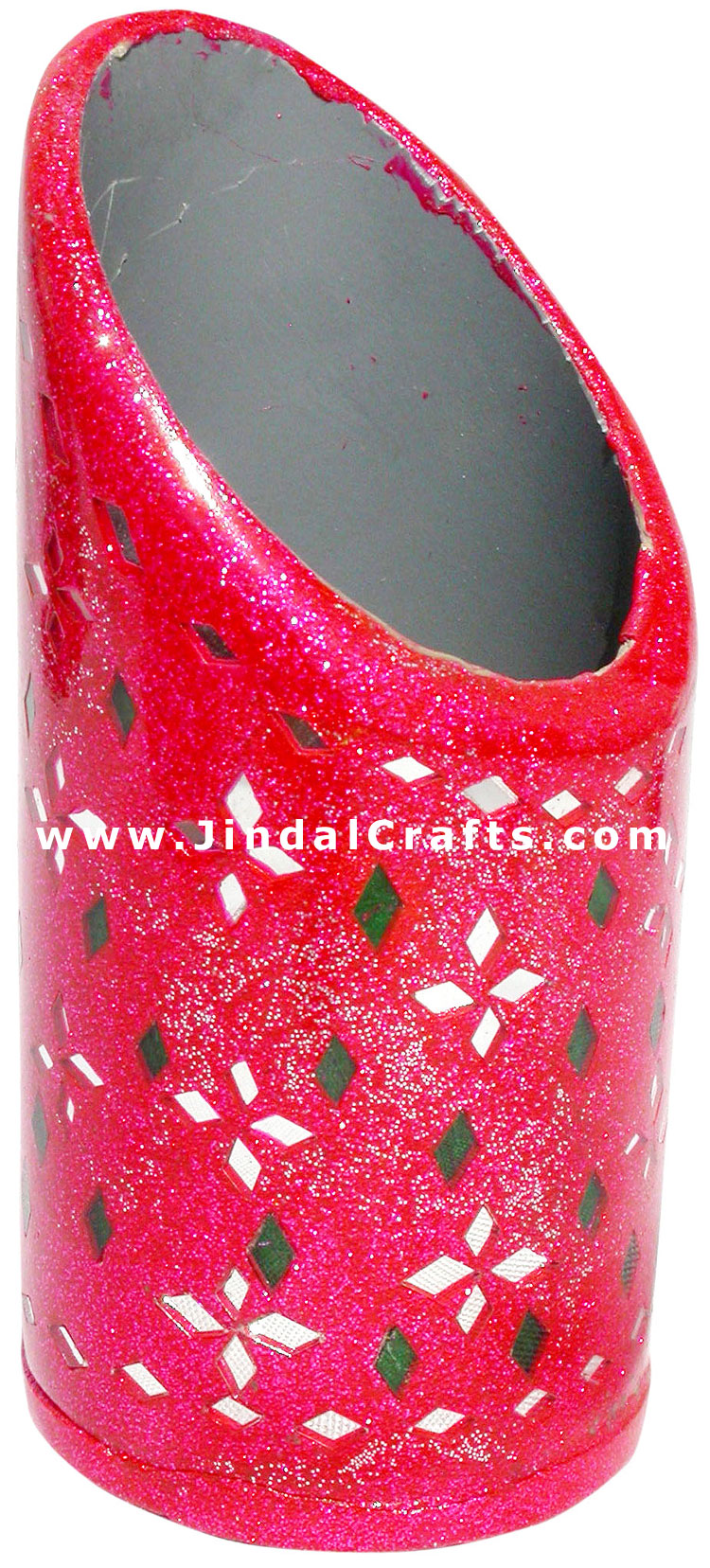 Handmade Colorful Lac Mirror work Pen Holder India Art