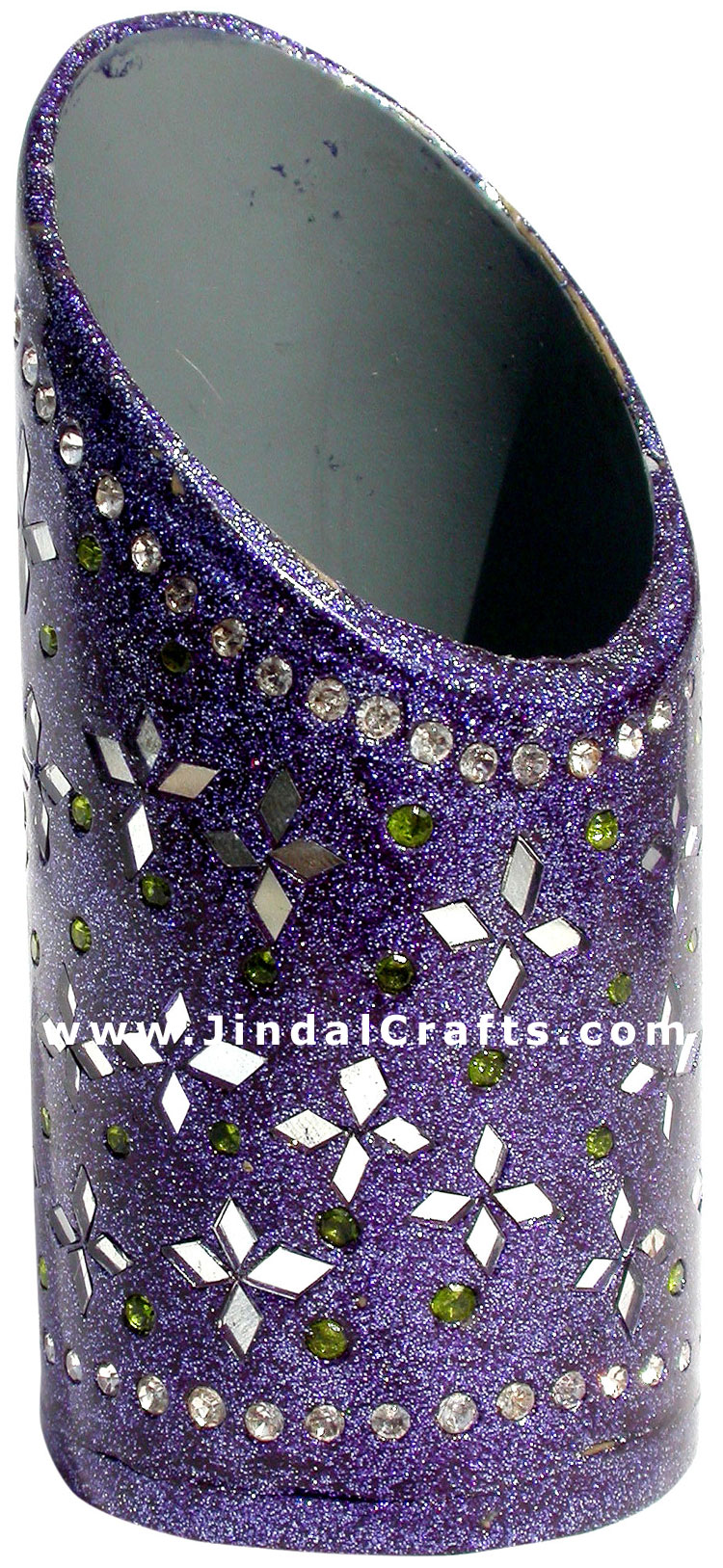 Handmade Colorful Lac Mirror work Pen Holder India Art