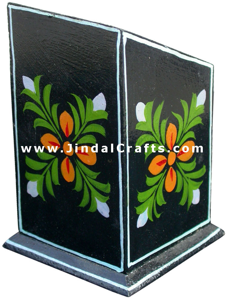 Hand Painted Wooden Decorative Traditional Pen Holder Stand India Art Table Top