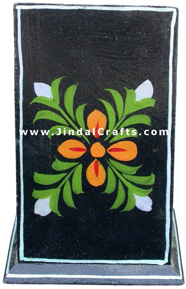 Hand Painted Wooden Decorative Traditional Pen Holder Stand India Art Table Top
