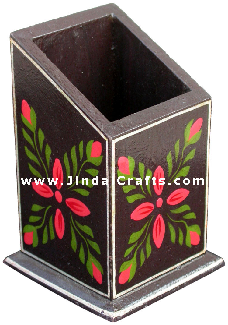 Hand Painted Wooden Decorative Traditional Pen Holder Stand India Art Table Top