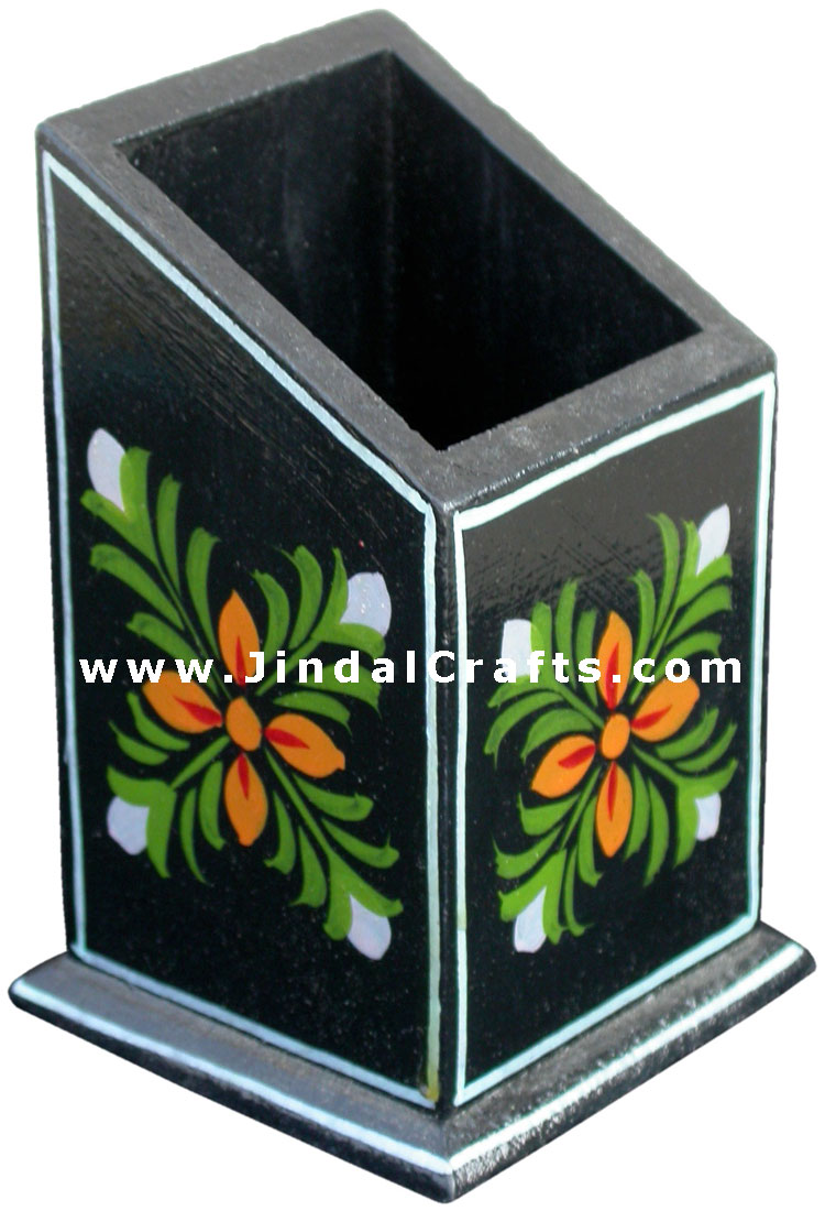 Hand Painted Wooden Decorative Traditional Pen Holder Stand India Art Table Top