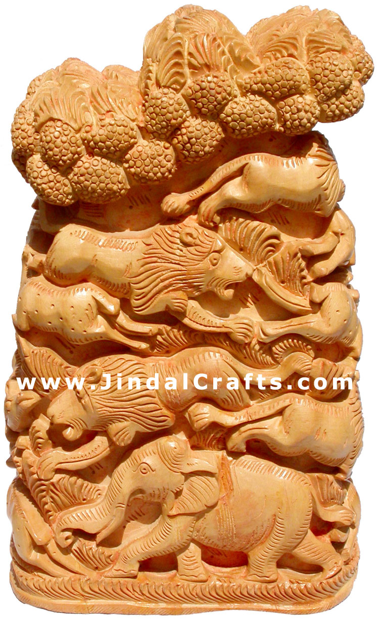 Handcrafted Wooden Animals Jungle Tower Masterpeice Art