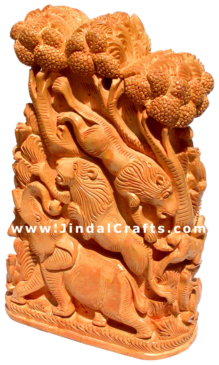 Handcrafted Wooden Animals Jungle Tower Masterpeice Art